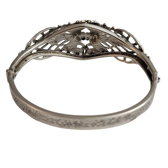Silver Tone Filigree Victorian Style Tongue Clasp Bangle Bracelet - Picture 6 of 12